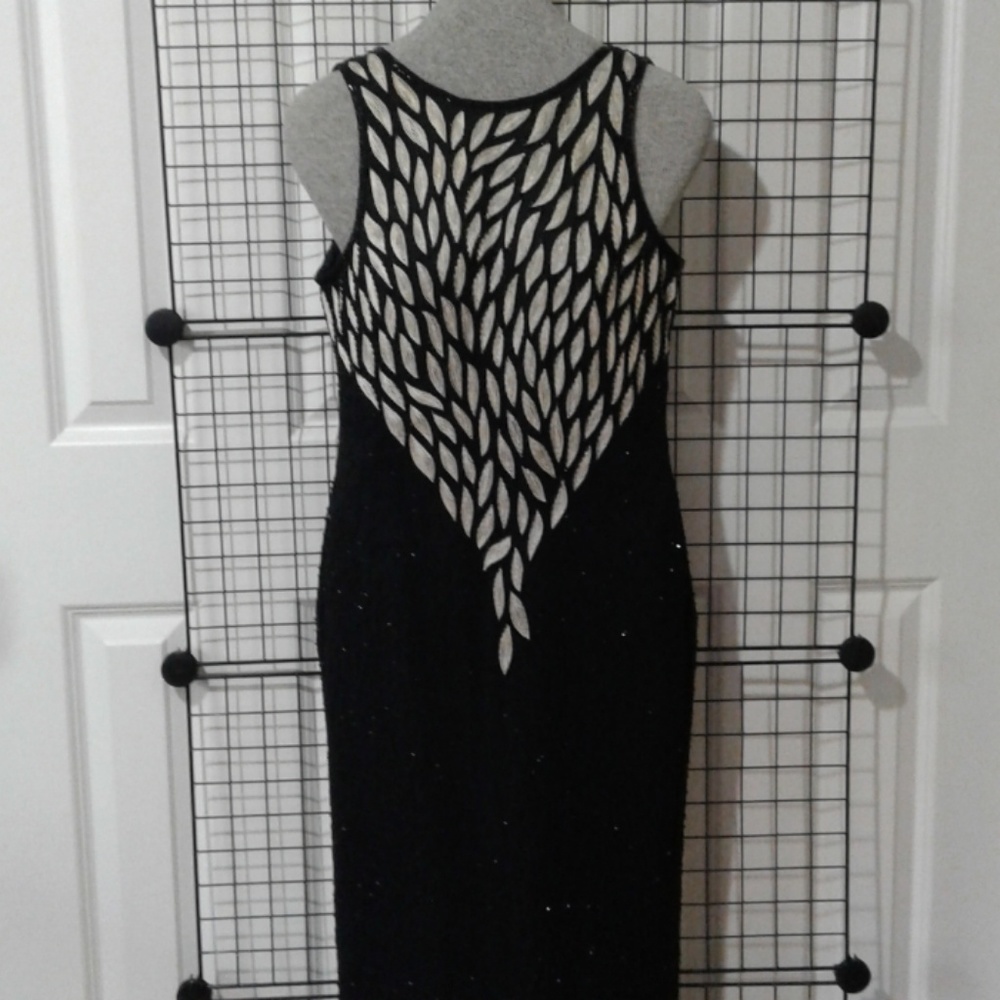 Elegant100%silk beaded evening cocktail maxi dress.